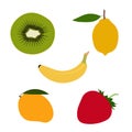 The set of 5 high resulation vector image . mango, lemon, banana, strawberry, green peach.